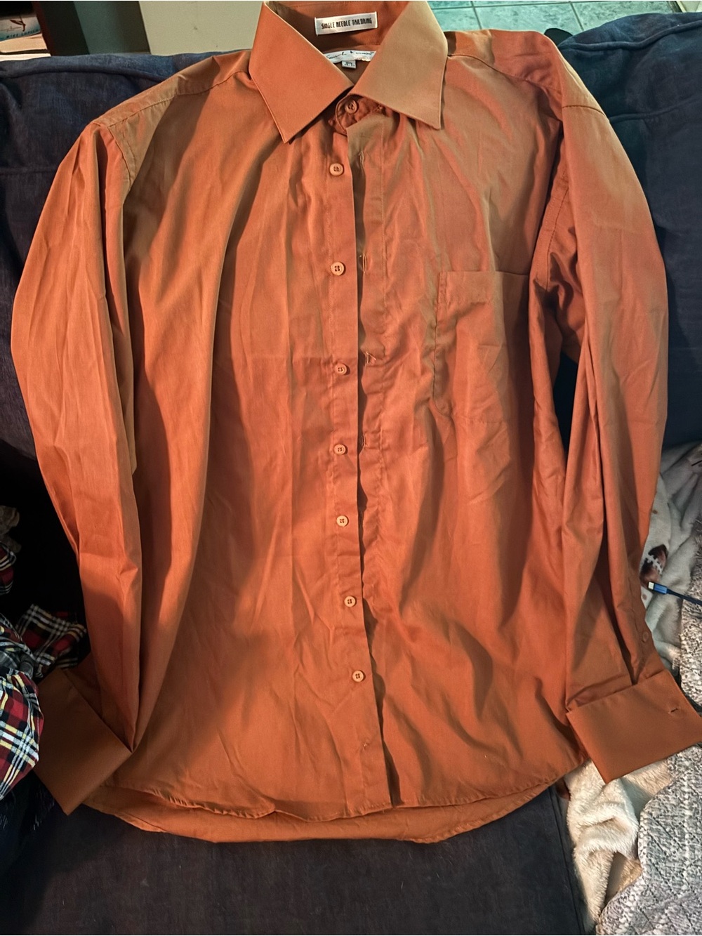 Men's Long-Sleeve Rust Dress Shirt with Point Collar